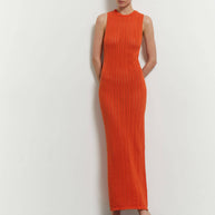 Knitted maxi dress in orange/green