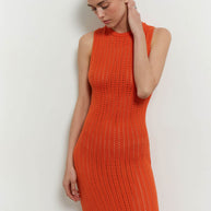 Knitted maxi dress in orange/green