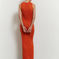 Knitted maxi dress in orange/green