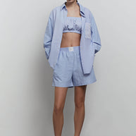 Wide cotton shorts with stripes