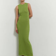 Knitted maxi dress in orange/green