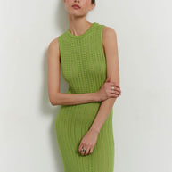 Knitted maxi dress in orange/green