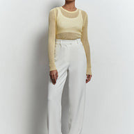 Sheer knitted crew neck jumper in yellow/green