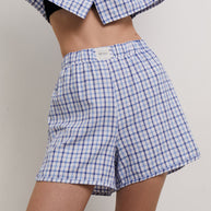 Oversized cotton shorts in blue check (eco)