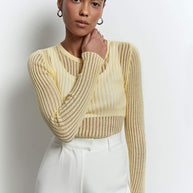 Sheer knitted crew neck jumper in yellow/green