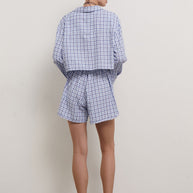 Oversized cotton shorts in blue check (eco)