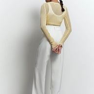 Sheer knitted crew neck jumper in yellow/green