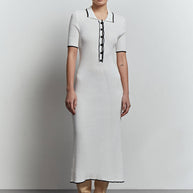 Knitted midi dress with edging in milk