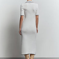 Knitted midi dress with edging in milk
