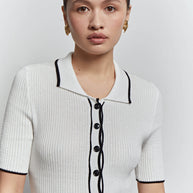 Knitted midi dress with edging in milk