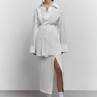 Linen midi skirt with cut