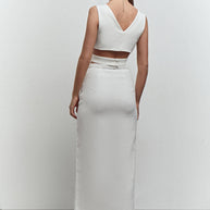 Linen midi skirt with cut