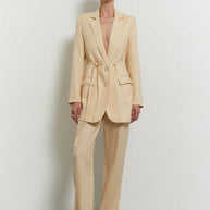 Linen blazer with thin belt