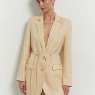 Linen blazer with thin belt