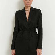 Linen blazer with thin belt