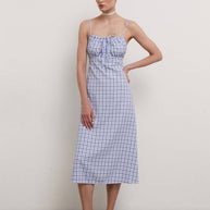 Sundress with thin straps in blue check (eco)