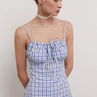 Sundress with thin straps in blue check (eco)