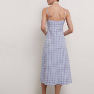Sundress with thin straps in blue check (eco)