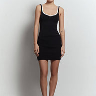 Knitted mini dress with edging in orange/black