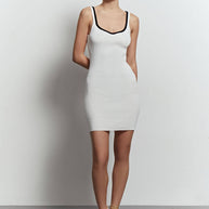 Knitted mini dress with edging in milk