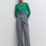 Sheer knitted crew neck jumper in yellow/green