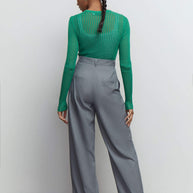 Sheer knitted crew neck jumper in yellow/green
