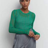 Sheer knitted crew neck jumper in yellow/green