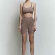 Ribbed crop top with thin straps in cappuccino