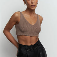 Knitted crop top in milk/cappuccino