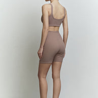 Ribbed crop top with thin straps in cappuccino