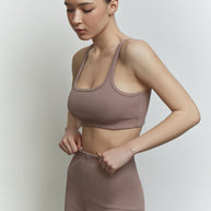 Ribbed crop top with thin straps in cappuccino