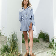 Oversized cotton shorts in blue check (eco)