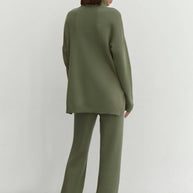 Knitted sweater in olive/cream