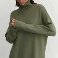 Knitted sweater in olive/cream