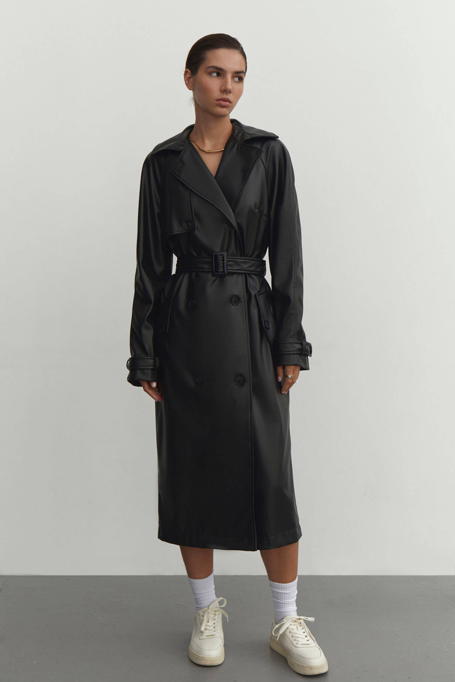 Faux leather oversized trenchcoat
