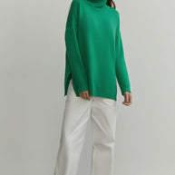 Knitted sweater in green/yellow