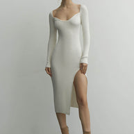 Jersey midi dress with cut