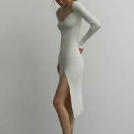 Jersey midi dress with cut