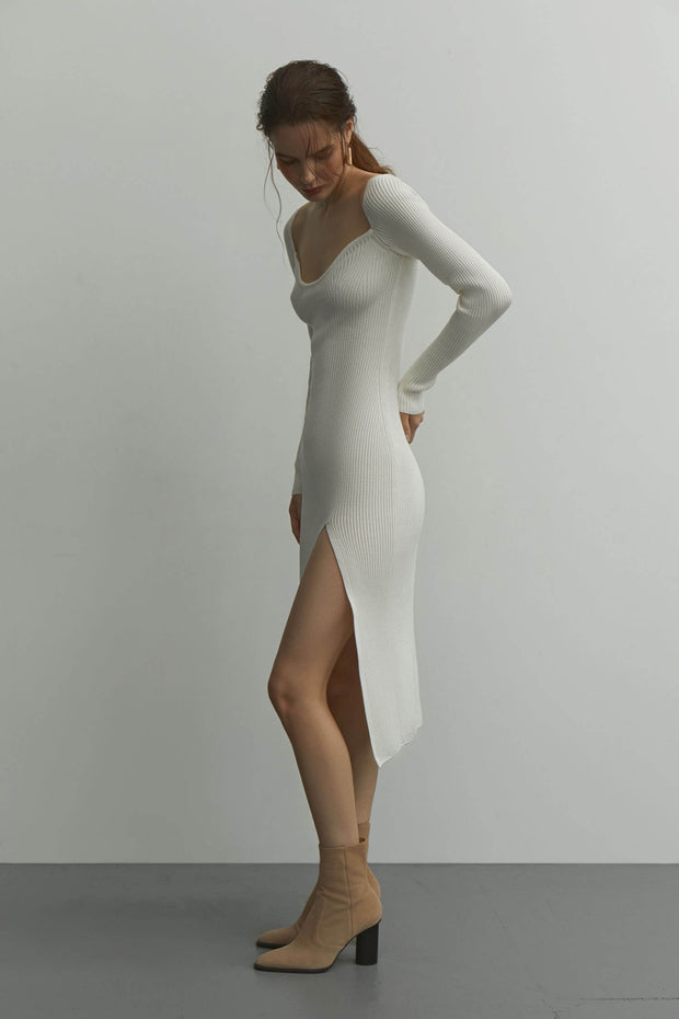 Jersey midi dress with cut