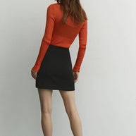 Sheer knitted crew neck jumper in orange/cappuccino