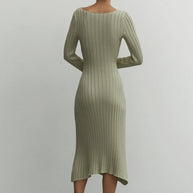 Jersey midi dress with figured cut in olive/chocolate