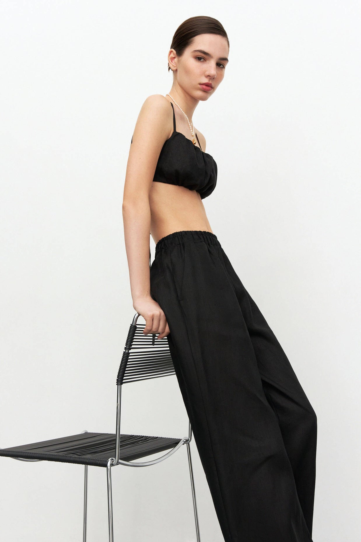 Linen pants with elastic band
