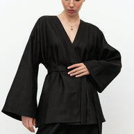 Linen kimono cape with belt