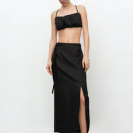 Linen midi skirt with cut
