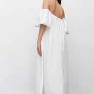 Linen dress with voluminous short sleeves