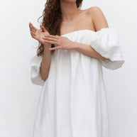 Linen dress with voluminous short sleeves