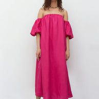 Linen dress with voluminous short sleeves