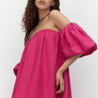 Linen dress with voluminous short sleeves