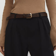 Leather belt with gold buckle